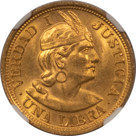 New Certified Coins 1917 PERU GOLD LIBRA, KM-207 – NGC MS-63