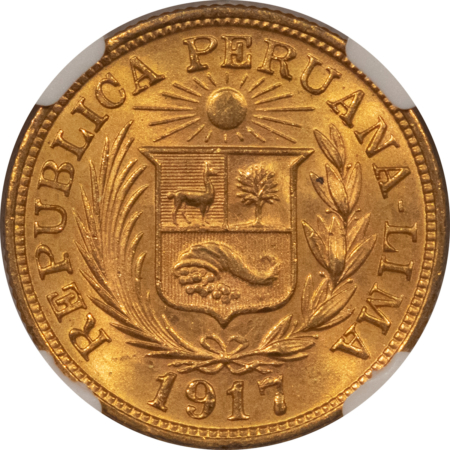 New Certified Coins 1917 PERU GOLD LIBRA, KM-207 – NGC MS-63