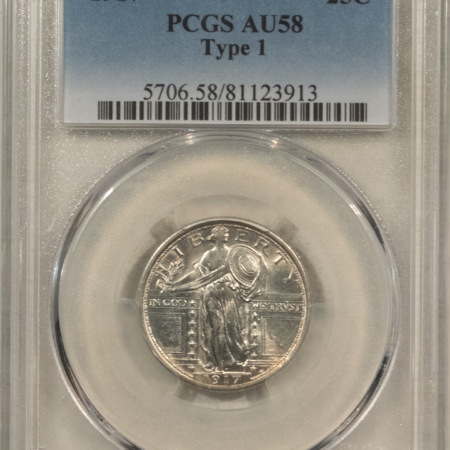 New Certified Coins 1917 STANDING LIBERTY QUARTER TY I PCGS AU-58, LOOKS 63! WHITE, PREMIUM QUALITY!