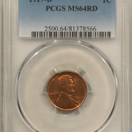 Lincoln Cents (Wheat) 1917-D LINCOLN CENT – PCGS MS-64 RD, TOUGH IN RED! FULLY RED & NICE!