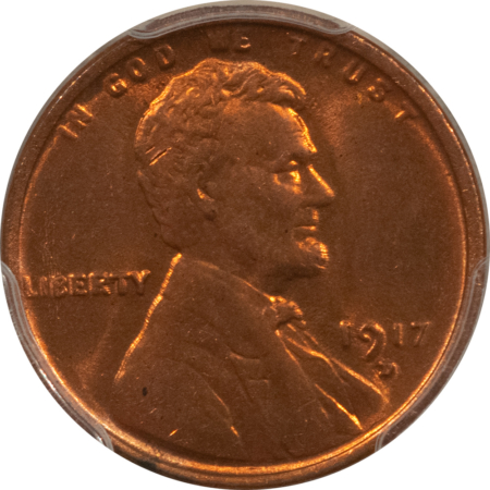 Lincoln Cents (Wheat) 1917-D LINCOLN CENT – PCGS MS-64 RD, TOUGH IN RED! FULLY RED & NICE!