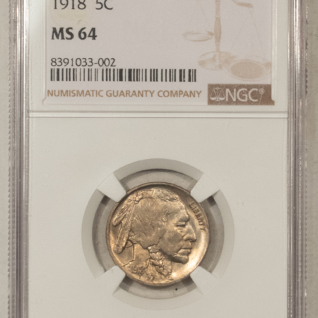 Buffalo Nickels 1918 BUFFALO NICKEL – NGC MS-64, FRESH & WELL-STRUCK