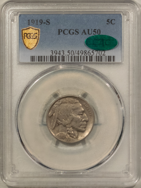 Buffalo Nickels 1919-S BUFFALO NICKEL – PCGS AU-50 CAC, POP 1 AT CAC!
