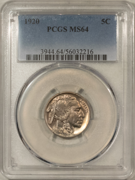 Buffalo Nickels 1920 BUFFALO NICKEL – PCGS MS-64, LUSTROUS & PREMIUM QUALITY+!