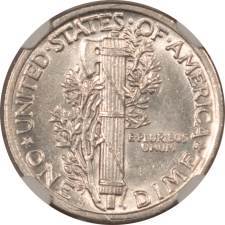 Dimes 1920-D MERCURY DIME – NGC AU-58 FB, WHITE WITH SHARP FULL BANDS!