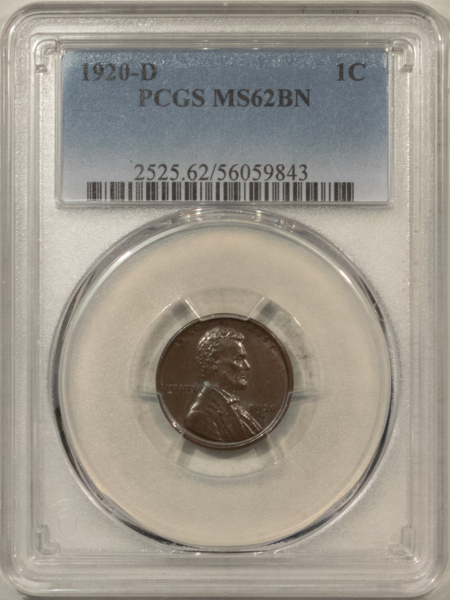 Lincoln Cents (Wheat) 1920-D LINCOLN CENT – PCGS MS-62 BN, LOOKS 64 BN, PREMIUM QUALITY!