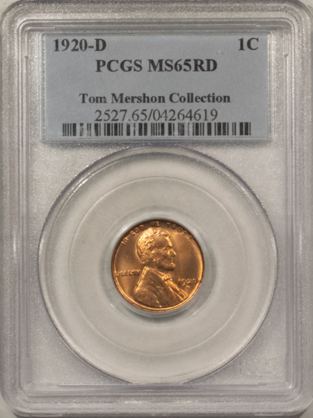 Lincoln Cents (Wheat) 1920-D LINCOLN CENT – PCGS MS-65 RD, BLAZING RED & PREMIUM QUALITY!