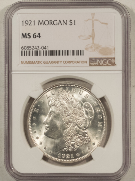 Dollars 1921 $1 MORGAN DOLLAR – NGC MS-64, PREMIUM QUALITY BLAZER!