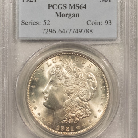 Dollars 1921 $1 MORGAN DOLLAR – PCGS MS-64, LOOKS 65+ & PREMIUM QUALITY!