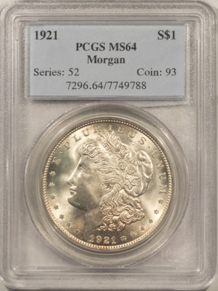 Dollars 1921 $1 MORGAN DOLLAR – PCGS MS-64, LOOKS 65+ & PREMIUM QUALITY!