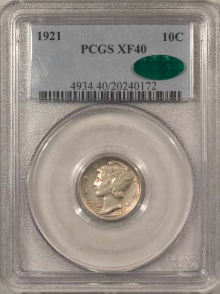 CAC Approved Coins 1921 MERCURY DIME – PCGS XF-40 CAC, SCARCE & TOUGH AS A CAC APPROVED KEY-DATE!