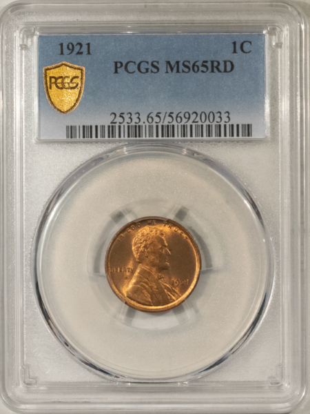 Lincoln Cents (Wheat) 1921 LINCOLN CENT – PCGS MS-65 RD, FIERY RED GEM!