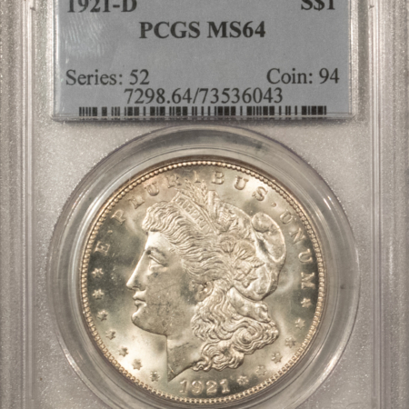 Dollars 1921-D $1 MORGAN DOLLAR – PCGS MS-64, SUPER PREMIUM QUALITY!