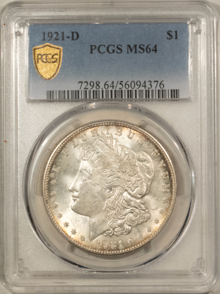 Dollars 1921-D $1 MORGAN DOLLAR – PCGS MS-64, LOOKS 65! PREMIUM QUALITY++!