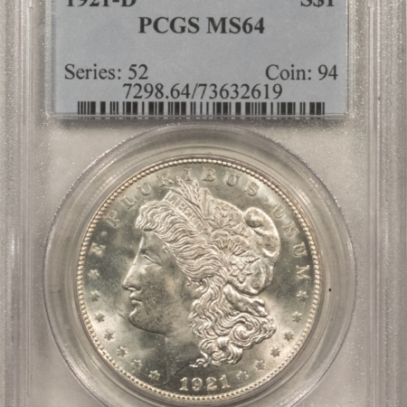 Dollars 1921-D $1 MORGAN DOLLAR – PCGS MS-64, LOOKS 65! SUPER PREMIUM QUALITY!