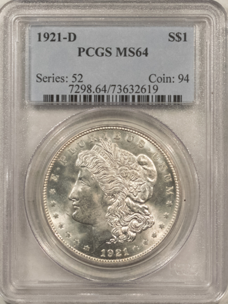 Dollars 1921-D $1 MORGAN DOLLAR – PCGS MS-64, LOOKS 65! SUPER PREMIUM QUALITY!