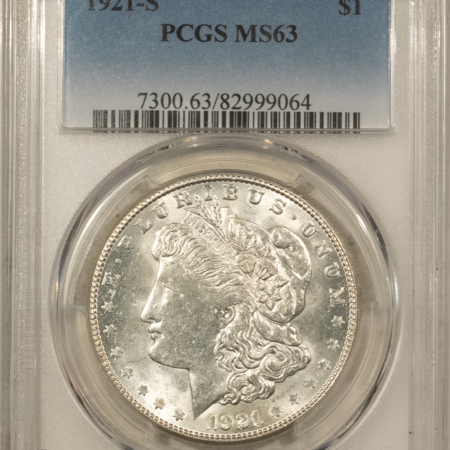Dollars 1921-S $1 MORGAN DOLLAR – PCGS MS-63, PREMIUM QUALITY!