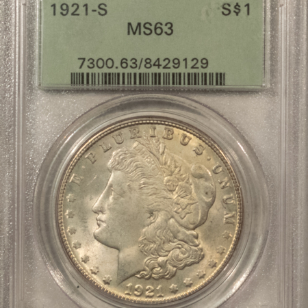 Dollars 1921-S $1 MORGAN DOLLAR – PCGS MS-63, OLD GREEN HOLDER!
