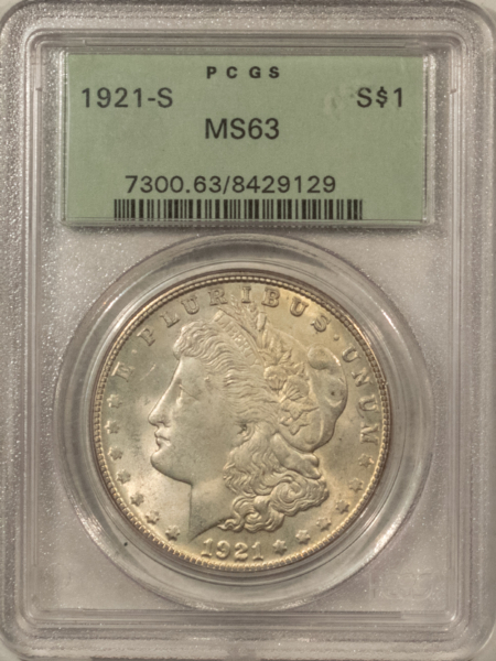 Dollars 1921-S $1 MORGAN DOLLAR – PCGS MS-63, OLD GREEN HOLDER!
