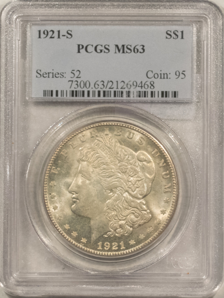 Dollars 1921-S $1 MORGAN DOLLAR – PCGS MS-63, FRESH & CHOICE!