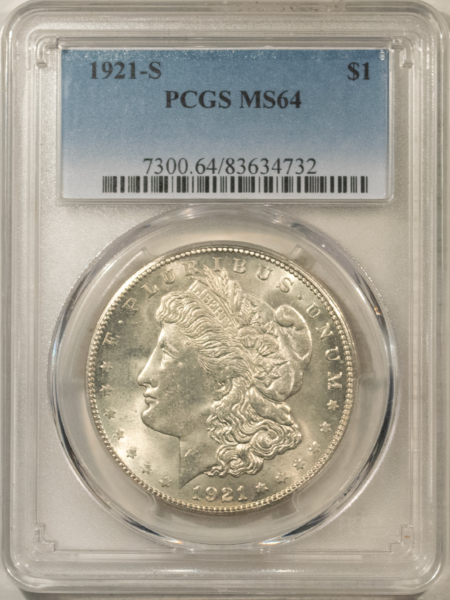 Dollars 1921-S $1 MORGAN DOLLAR – PCGS MS-64 NICE ORIGINAL WHITE