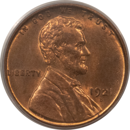 Lincoln Cents (Wheat) 1921-S LINCOLN CENT – PCGS MS-64 RD, SCARCE DATE! UNUSUALLY NICE!