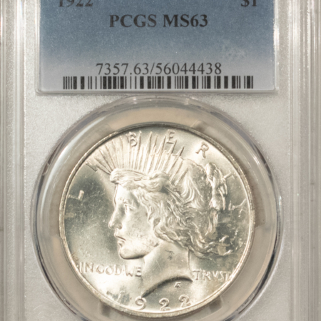 Dollars 1922 $1 PEACE DOLLAR – PCGS MS-63, WHITE