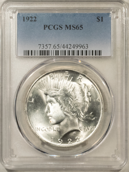 Dollars 1922 $1 PEACE DOLLAR – PCGS MS-65 BLAZING WHITE GEM!