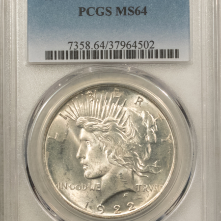 Dollars 1922-D $1 PEACE DOLLAR – PCGS MS-64 WHITE