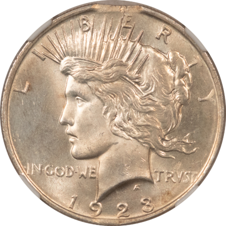 Dollars 1923 $1 PEACE DOLLAR MINT ERROR – NGC MS-62, CURVED CLIP @ 12:00
