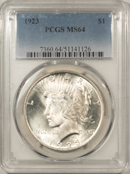 Dollars 1923 $1 PEACE DOLLAR – PCGS MS-64 FROSTY WHITE