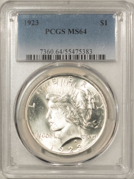 Dollars 1923 $1 PEACE DOLLAR – PCGS MS-64, BLAST WHITE