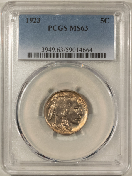 Buffalo Nickels 1923 BUFFALO NICKEL 5C, PCGS MS-63, SPOT-FREE, MARK-FREE & PQ!