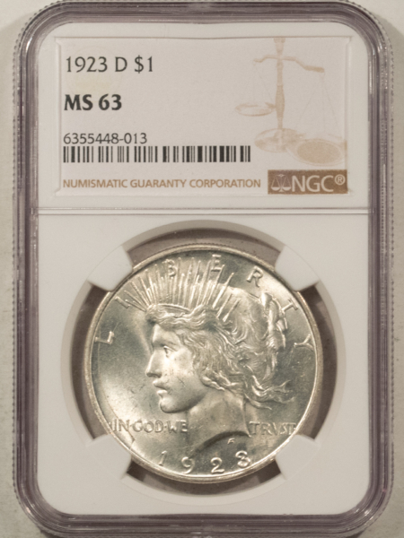 Dollars 1923-D $1 PEACE DOLLAR – NGC MS-63 WHITE & CHOICE!