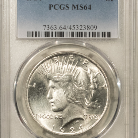 Dollars 1924 $1 PEACE DOLLAR – PCGS MS-64 BLAST WHITE