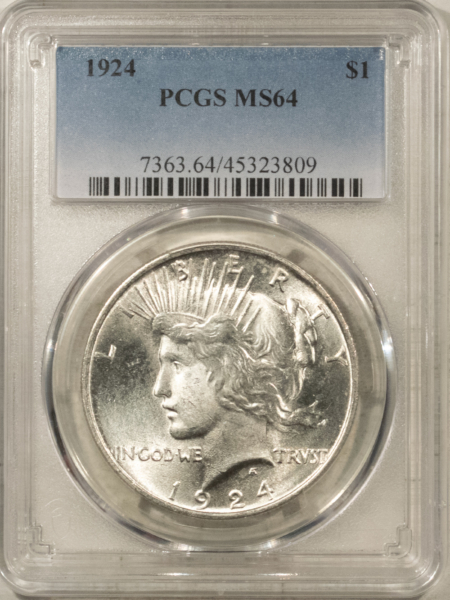 Dollars 1924 $1 PEACE DOLLAR – PCGS MS-64 BLAST WHITE