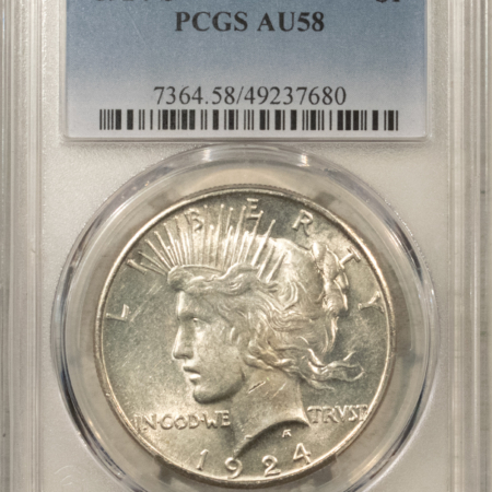 Dollars 1924-S $1 PEACE DOLLAR – PCGS AU-58, LOOKS BU! PREMIUM QUALITY!