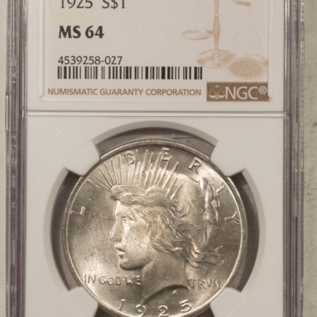 Dollars 1925 $1 PEACE DOLLAR – NGC MS-64 SATINY SMOOTH & NICE!
