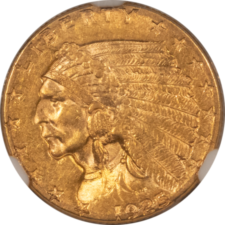 $2.50 1925-D $2.50 INDIAN GOLD QUARTER EAGLE – NGC AU-58, LUSTROUS!