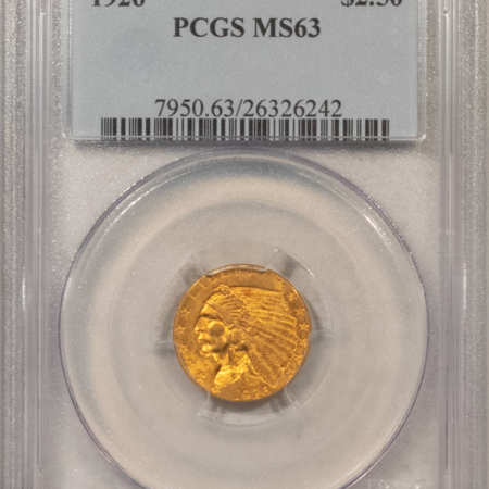 $2.50 1926 $2.50 INDIAN GOLD QUARTER EAGLE – PCGS MS-63, CHOICE!