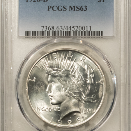 Dollars 1926-D $1 PEACE DOLLAR – PCGS MS-63, PREMIUM QUALITY BLAZER!