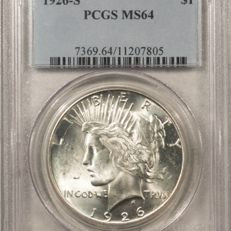 Dollars 1926-S $1 PEACE DOLLAR – PCGS MS-64, FRESH PREMIUM QUALITY BLAZER!