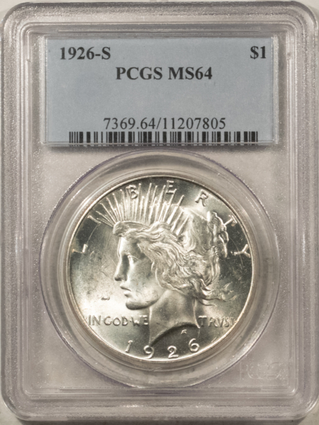 Dollars 1926-S $1 PEACE DOLLAR – PCGS MS-64, FRESH PREMIUM QUALITY BLAZER!