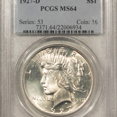 Peace Dollars 1927-D $1 PEACE DOLLAR – PCGS MS-64, BLAST WHITE & LUSTROUS!