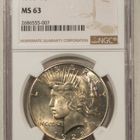 Dollars 1928 $1 PEACE DOLLAR – NGC MS-63, ORIGINAL AND CHOICE! KEY-DATE!