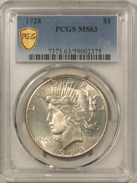 Dollars 1928 $1 PEACE DOLLAR – PCGS MS-63, ORIGINAL WHITE! PREMIUM QUALITY!