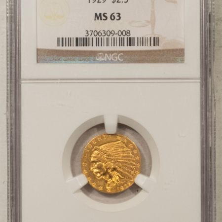 $2.50 1929 $2.50 INDIAN GOLD QUARTER EAGLE – NGC MS-63, FINAL YEAR OF ISSUE!
