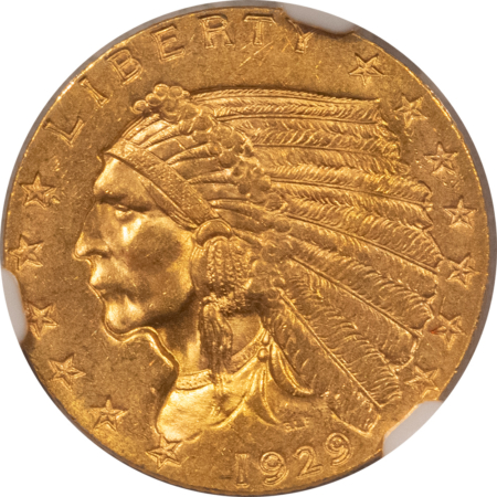 $2.50 1929 $2.50 INDIAN GOLD QUARTER EAGLE – NGC MS-63, FINAL YEAR OF ISSUE!