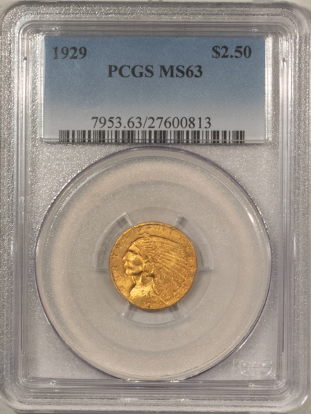$2.50 1929 $2.50 INDIAN GOLD QUARTER EAGLE – PCGS MS-63