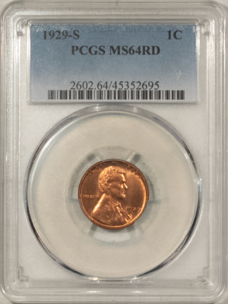 Lincoln Cents (Wheat) 1929-S LINCOLN CENT – PCGS MS-64 RD, FIERY & PREMIUM QUALITY!